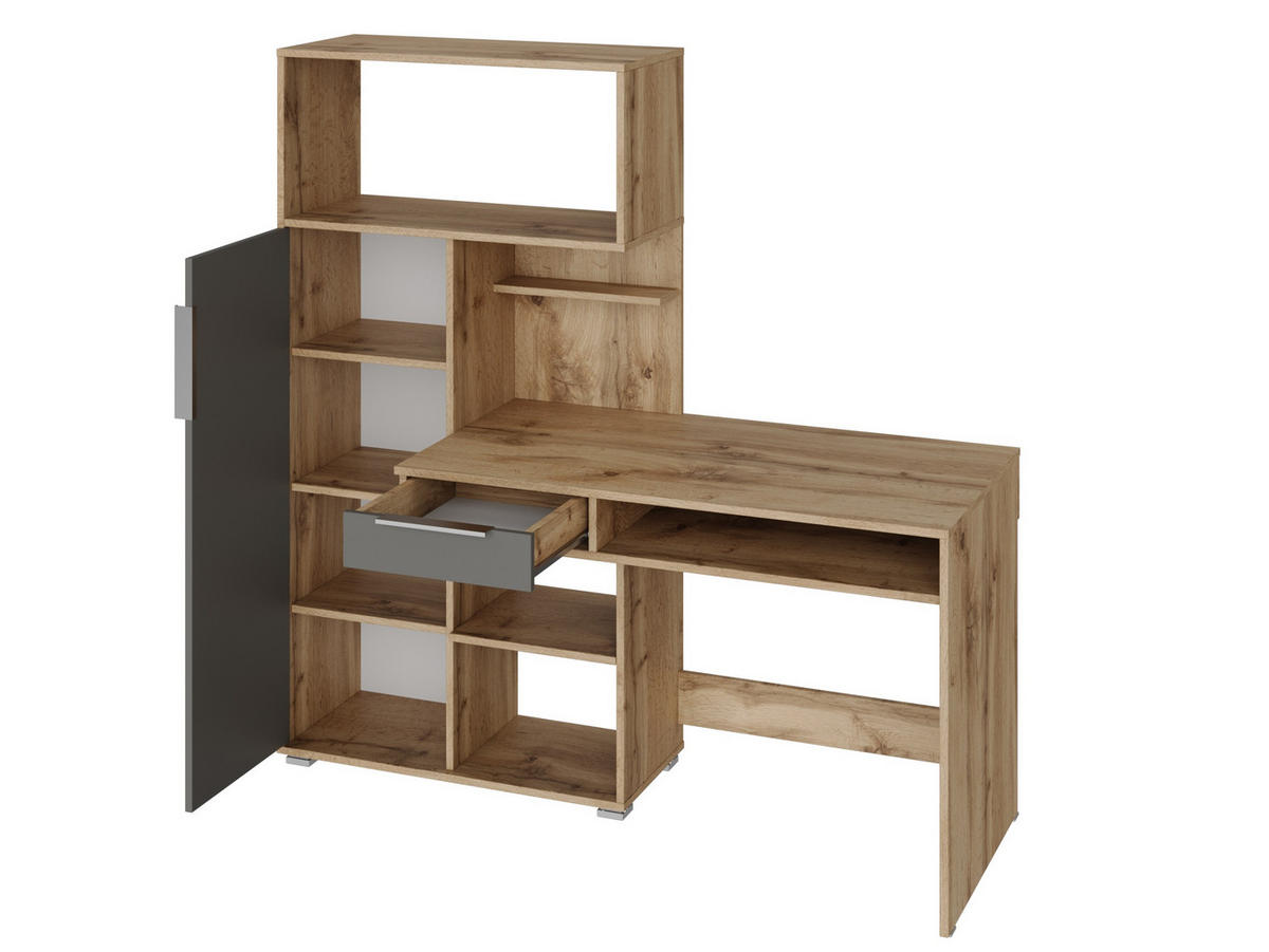 SCHREIBTISCH Wotan Eiche, Graphit 150/149/92 - Eiche Wotan, Holzwerkstoff (92/150/149cm) - RAUMHIRSCH FURNITURE