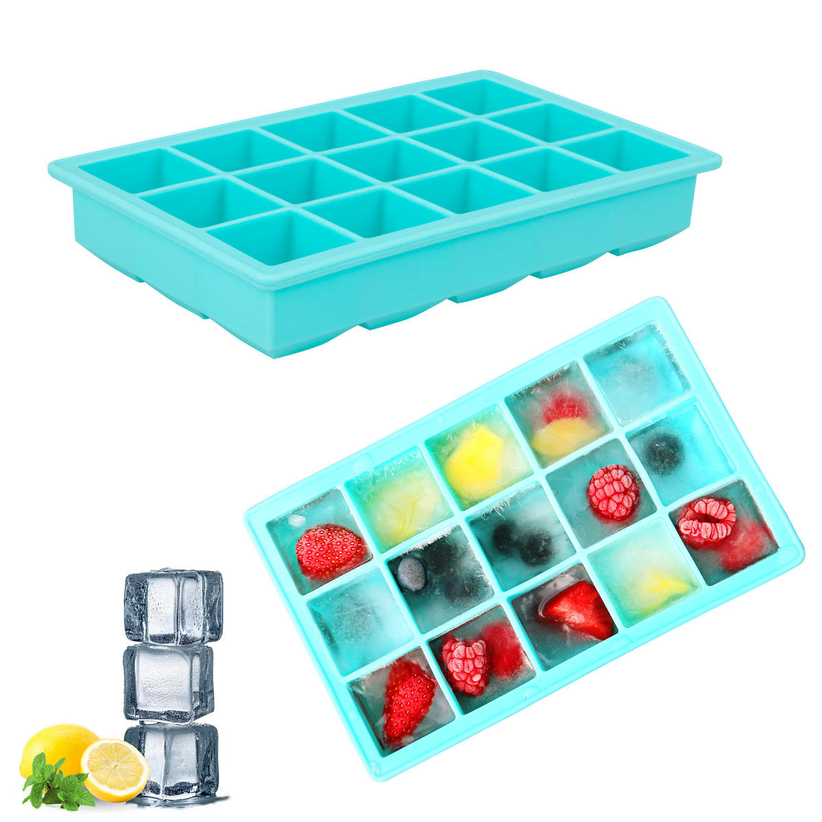 SILIKON-EISWÜRFELFORM 15er-Set, grün, Silikon - Türkis, Kunststoff (11.7/3.5/18.4cm) - bremermann