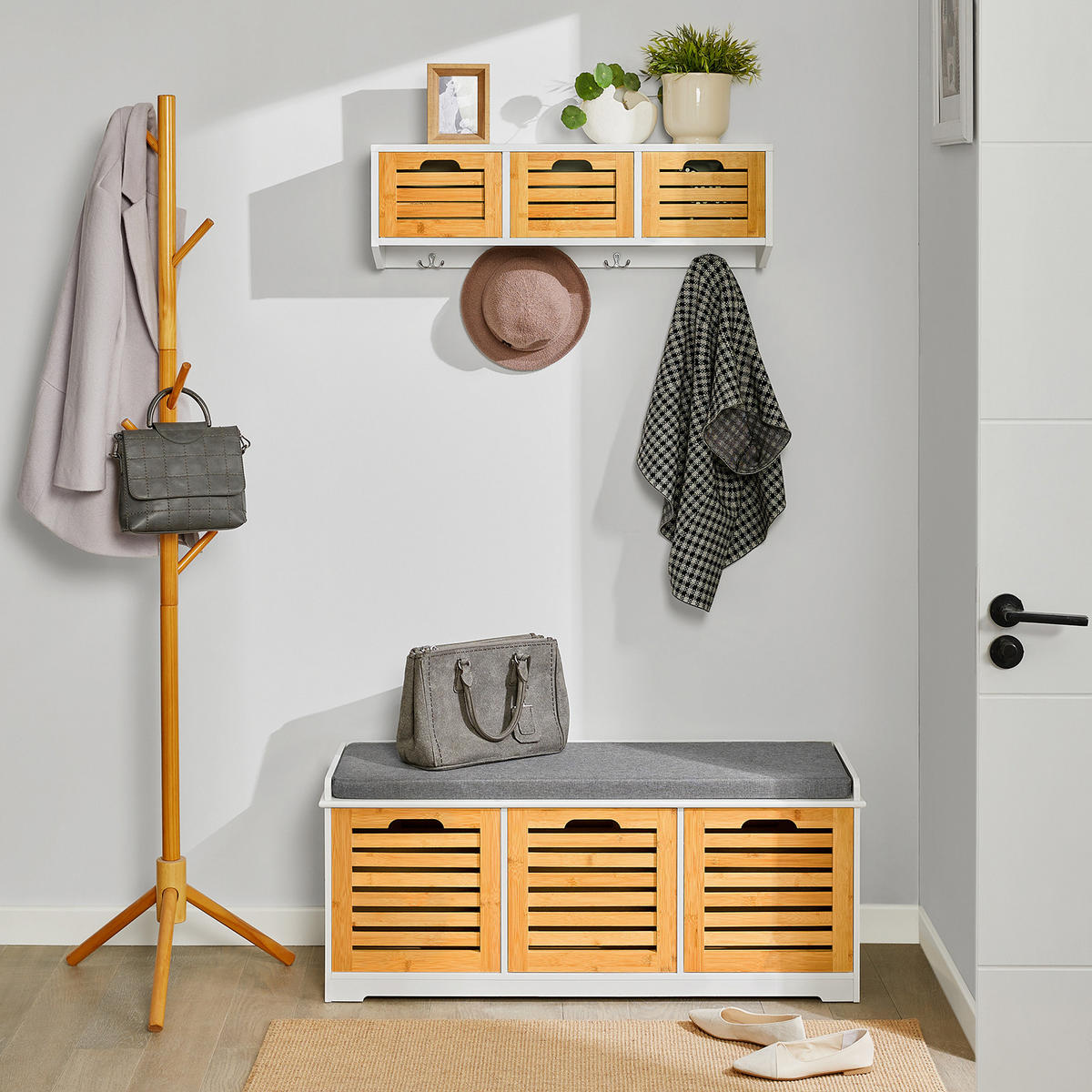 SCHUHBANK Weiß-Natur - Naturfarben, Holzwerkstoff (105/43/35cm) - SoBuy