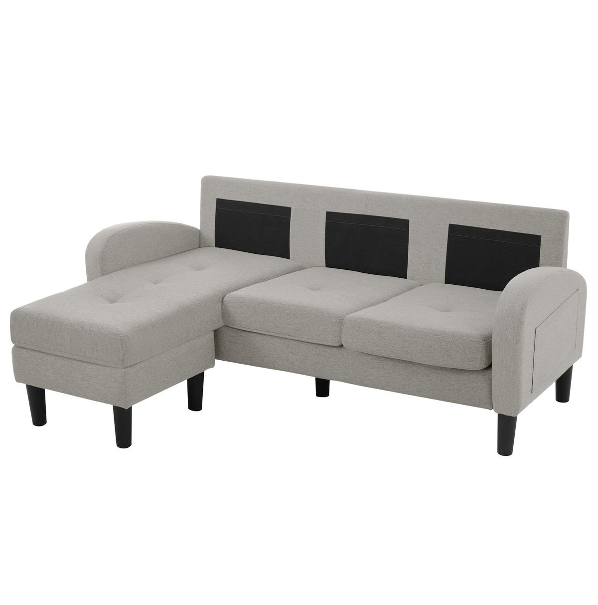 ECKSOFA L-Form 3-Sitzer mit Chaiselongue Baumwoll-Leinen Grau 166/118/77 cm - Hellgrau, Kunststoff (166/118cm) - OKWISH
