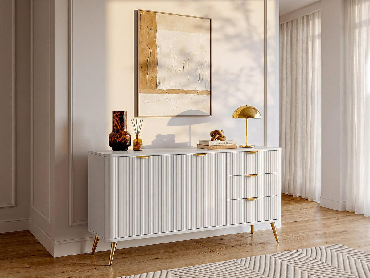 SIDEBOARD - 163.2 cm x 38 cm - Holz, Platte - Beige - ELONARIA - Beige, Holz (163.2/81.2/38cm) - Vente-Unique