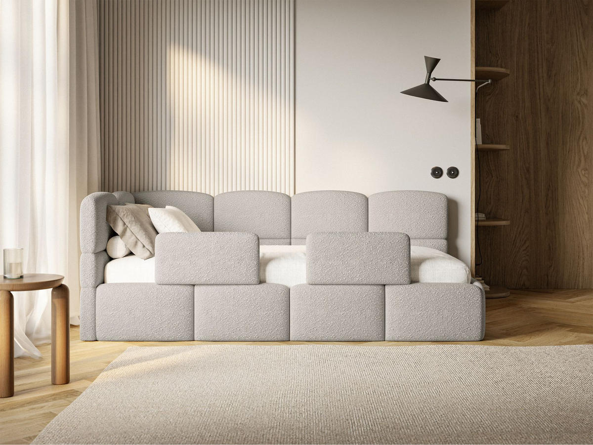 JUGENDBETT Cloudy links mit Matratze und Rausfallschutz Bouclé Greige - Taupe, Kunststoff/Textil (90/200cm) - Selsey