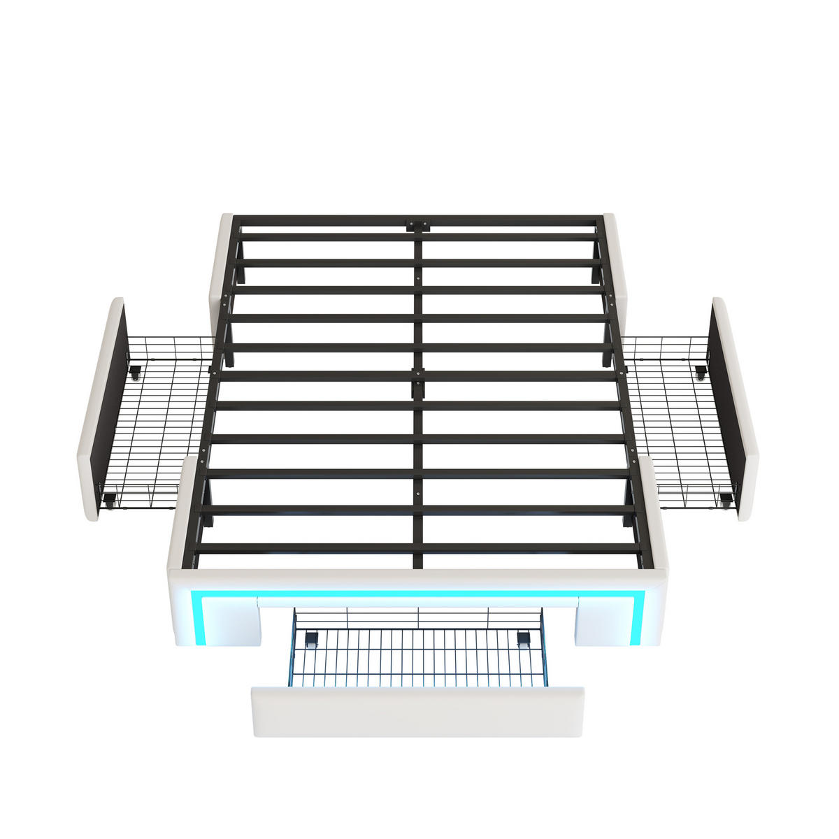 BETTGESTELL 140/200 cm beige mit Schubladen und LED-Beleuchtung - Beige, Kunststoff (140/200cm) - OKWISH