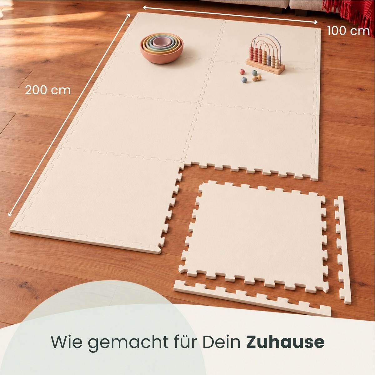 SPIELMATTE mit Rand - 8er Set - Puzzlematte - 50x50 cm - Weiß - Beige, Kunststoff (50/50cm) - Littletom