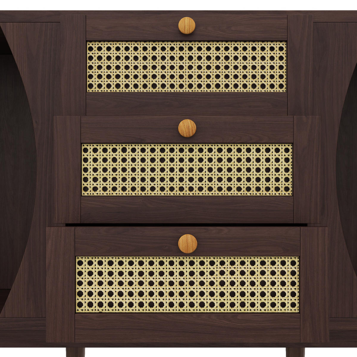 SIDEBOARD Walnuss Optik mit Rattan Schubladen und Schiebetüren - Walnussfarben, Naturmaterialien/Holzwerkstoff (140.5/73/40cm) - Urban Meuble