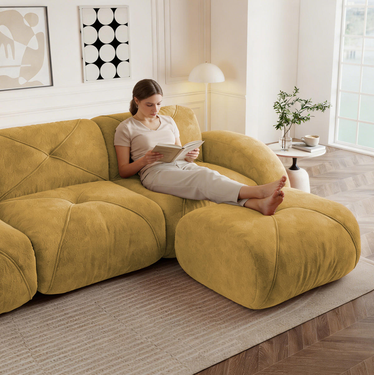 SOFA modulares Ecksofa Chenille Yellow - Gelb, Kunststoff (171/358cm) - Meubliv