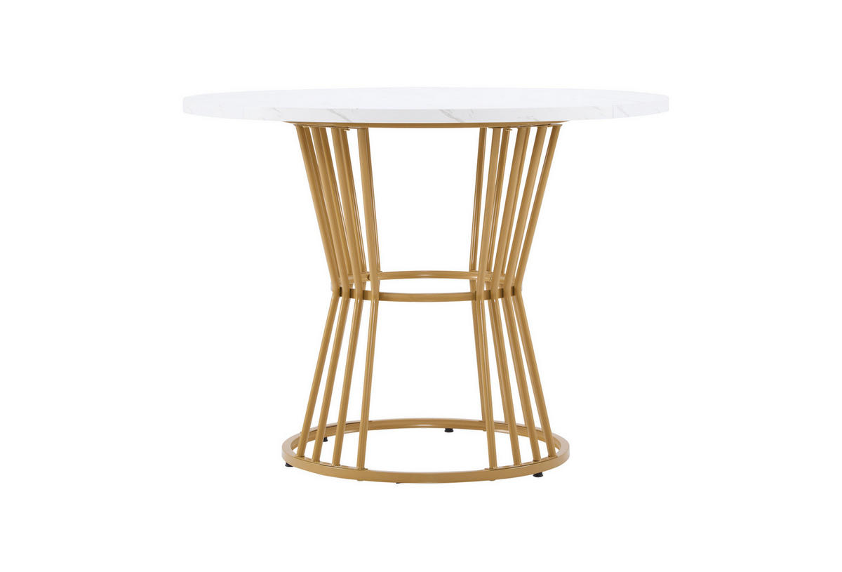 JÍDELNÍ stůl 100/100/75 cm bílý z MDF a kovu s mramorovým dekorem - bílá, kompozitní dřevo (100/100/75cm) - OKWISH