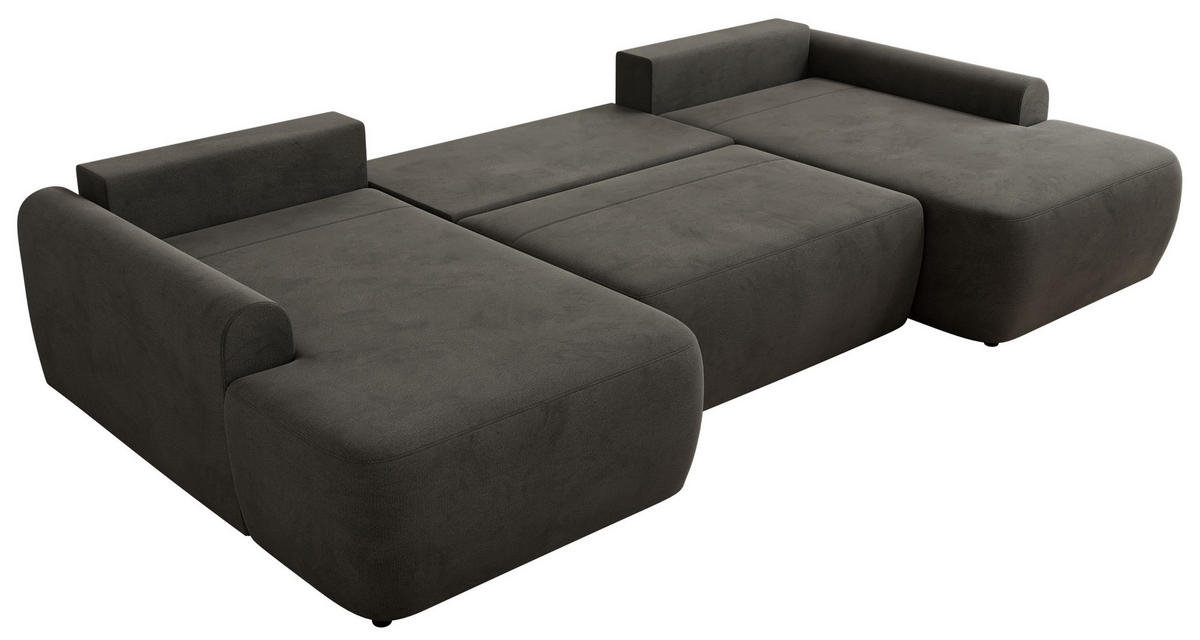 WOHNLANDSCHAFT CUBO U Dunkelgrau Velvet - Dunkelgrau/Schwarz, Kunststoff/Textil (370/100/187cm) - MKS