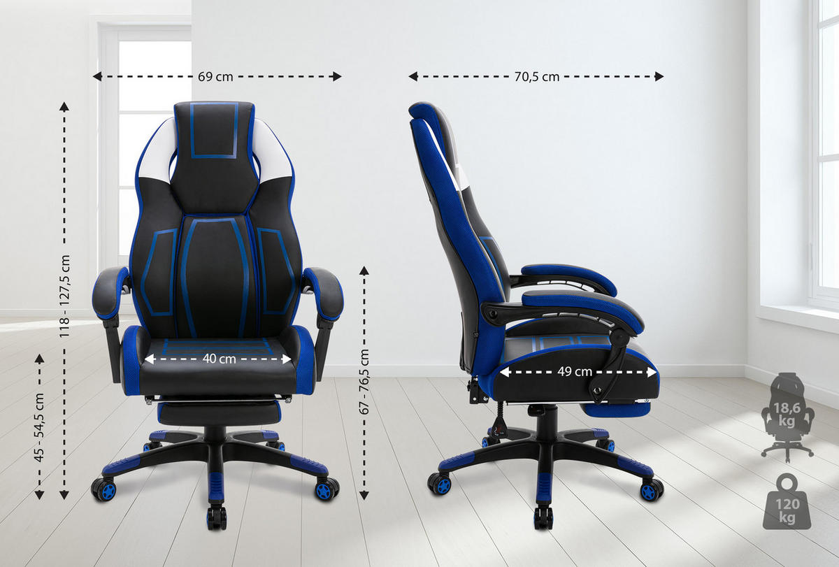 BÜROSTUHL Nexil Kunstleder schwarz/blau - Schwarz, Metall (69/127/70.5cm) - TPFLiving