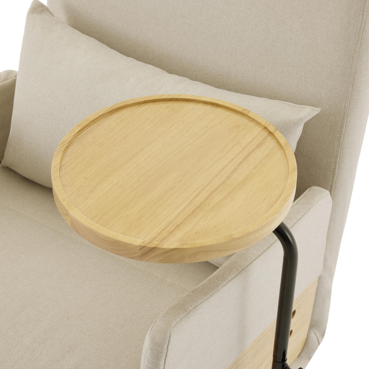 SCHLAFSESSEL Leinen Beige mit Schlaffunktion, Kissen und Holztablett - Beige/Naturfarben, Holz/Holzwerkstoff (66/88/74.5cm) - WISHDOR