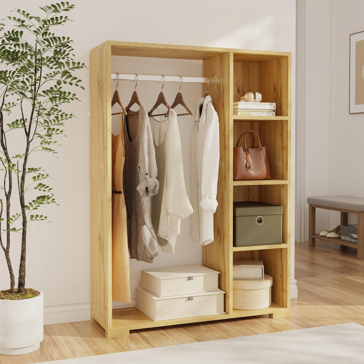 KLEIDERSCHRANK Nesbyen - Eichefarben, Holzwerkstoff/Kunststoff (90/126/30cm) - [en.casa]
