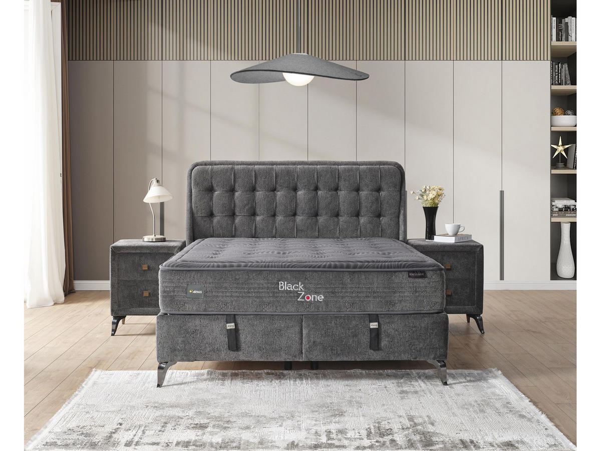 POLSTERBETTSET Black Zone 160x200 Anthrazit - Anthrazit, Textil/Metall (160/200cm) - Villa Möbel