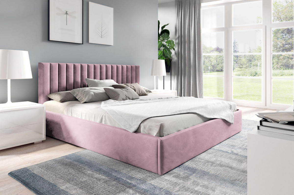 POLSTERBETT Fame Rosa 160x200 cm, mit Bettkasten und Paneel-Kopfteil - Rosa, Holzwerkstoff/Textil (160/200cm) - Bettso