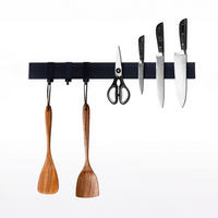MESSERLEISTE 40cm breit inkl. 3 Haken Schwarz - Schwarz, Metall (40/4/1.5cm) - CHEFGASTRO