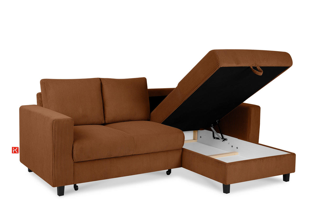 ECKSCHLAFSOFA EGRET Rechts mit Bettkasten, Cord-Stoff, orange - Orange, Textil (234/90cm) - KONSIMO®