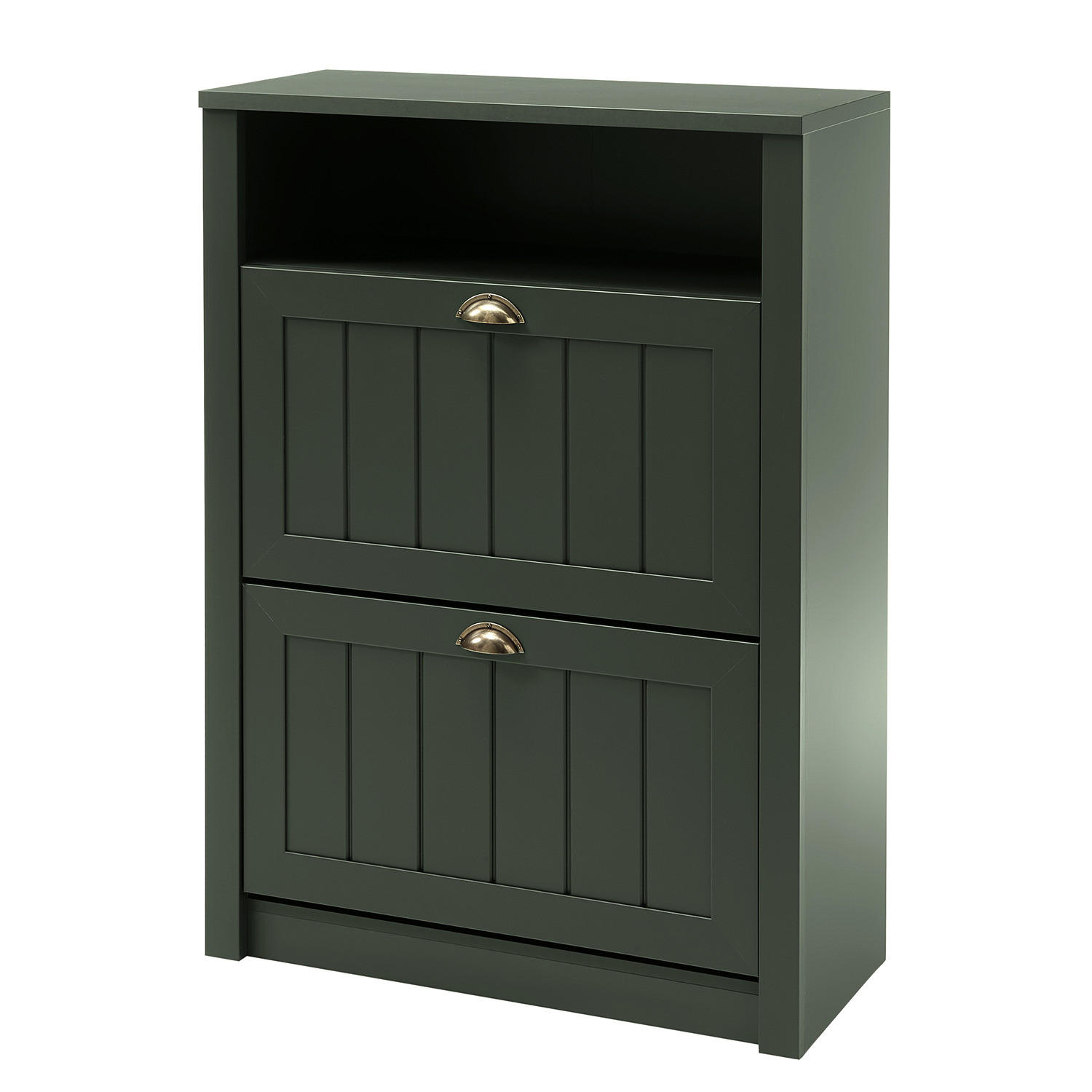 SCHUHKIPPER - Moosgrün / Gold - Grün, Holzwerkstoff/Metall (80/111/36cm) - home24