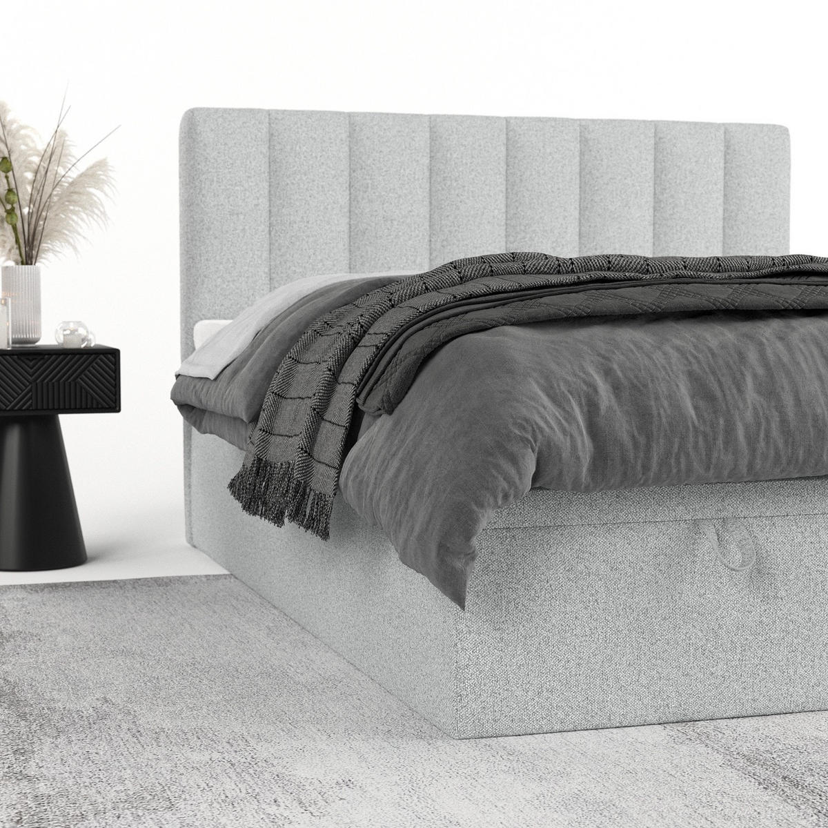 BOXBETT Lume 160/200 cm Hellgrau im Riva Stoff - Hellgrau/Schwarz, Holz/Holzwerkstoff (160/200cm) - AltaBeds