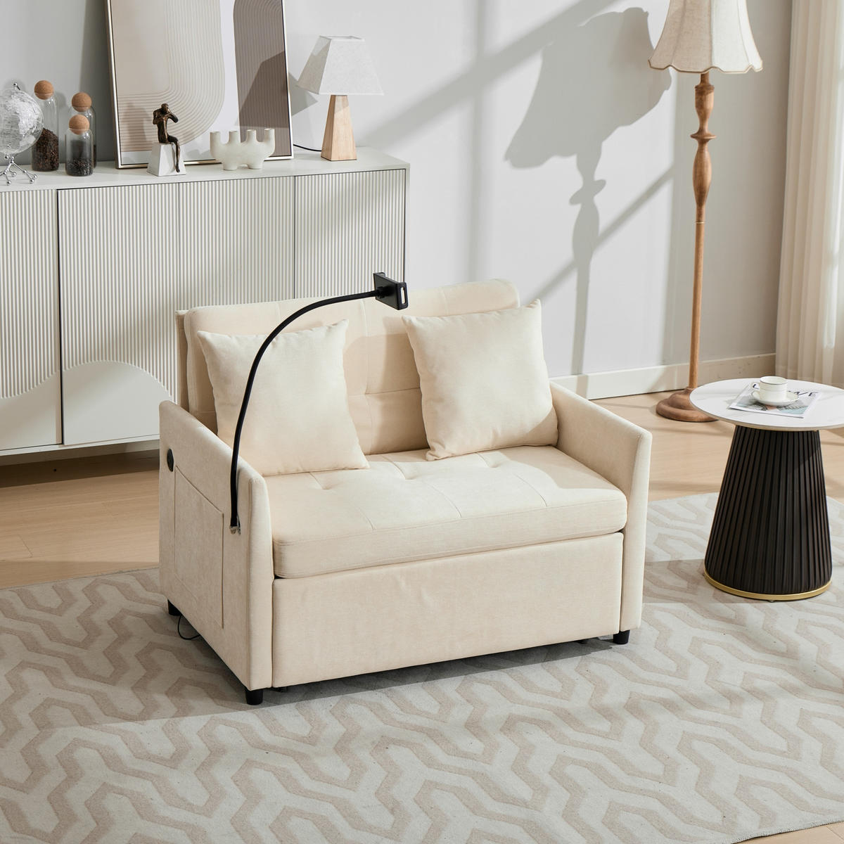 SCHLAFSESSEL DE-35222 mit USB und Tablethalter Beige - Beige, Metall (72/83.5/109cm) - ComfortXL