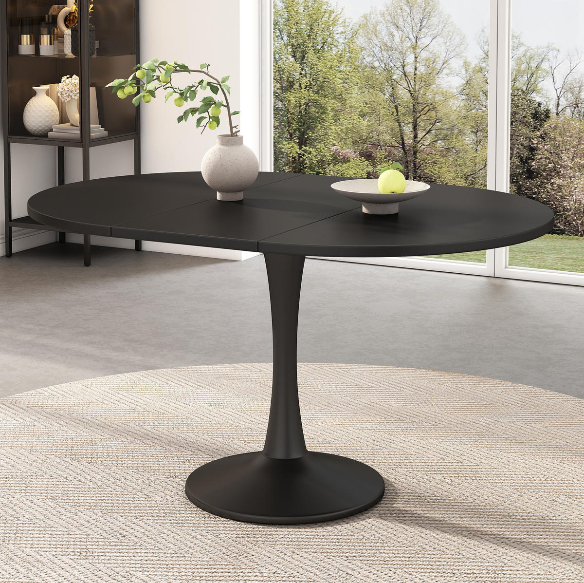 JEDILNA miza 100/140/100/75 cm raztegljiva ovalna, prostorsko varčna in moderna, MDF, Črna - črna, leseni material (140/100/75cm) - Redom