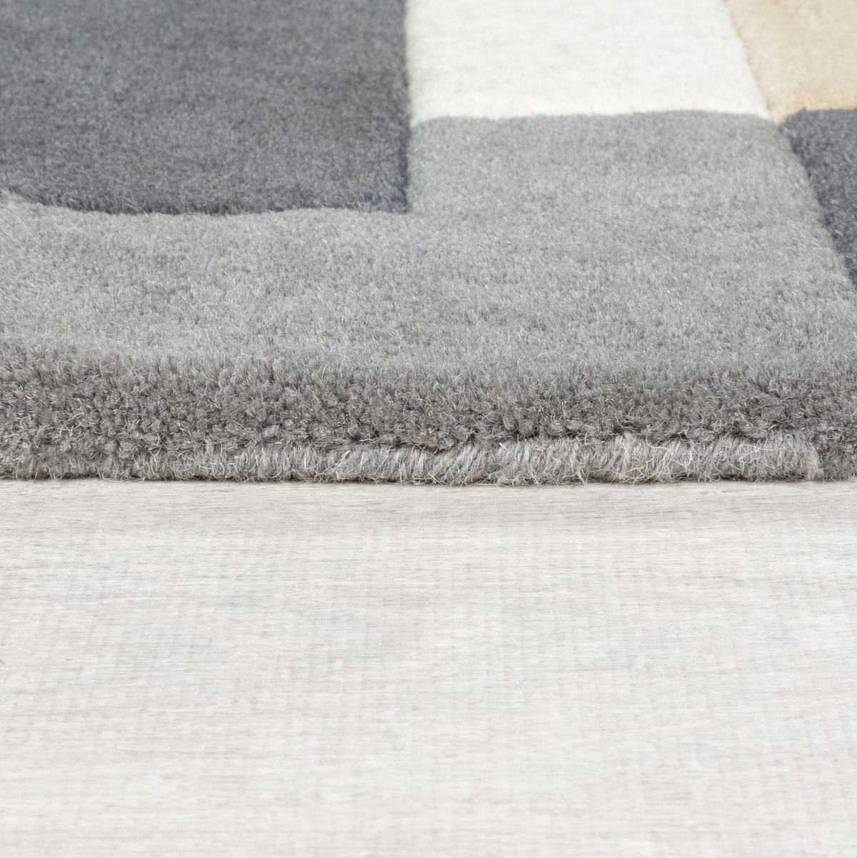 WOLLTEPPICH Geometrisch-Design, handgetuftet THAMES EVA, Grau-Beige 60x230 cm - Grau, Textil (60/230cm) - KADIMA DESIGN