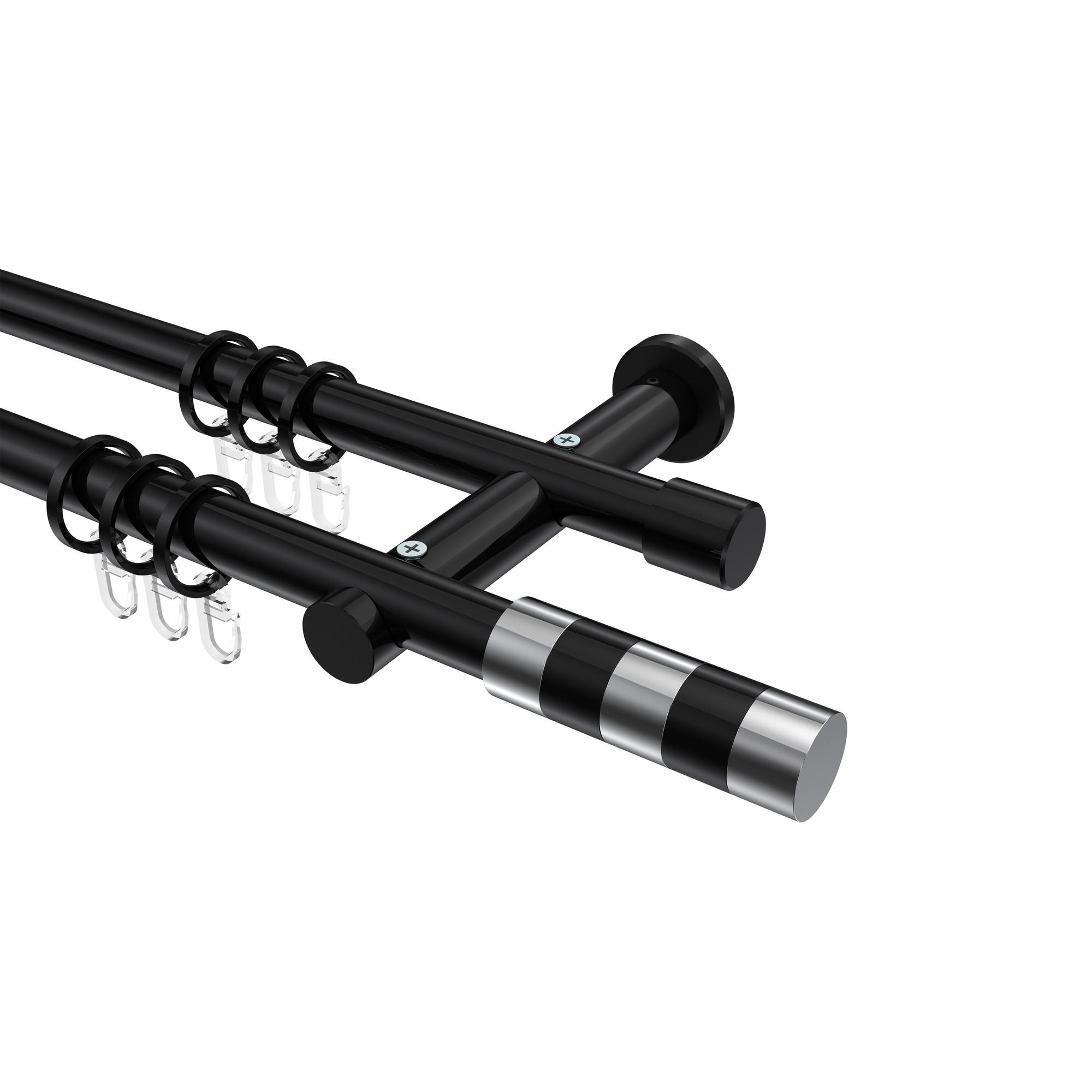 GARDINENSTANGEN-SET Platon Mavell 360 cm (geteilt in 2 x 180 cm), 2-läufig, 20 mm Ø Schwarz - Chromfarben/Schwarz, Metall (360cm) - INTERDECO