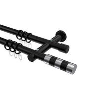 GARDINENSTANGEN-SET Platon Mavell 200 cm, 2-läufig, 20 mm Ø Schwarz - Chromfarben/Schwarz, Metall (200cm) - INTERDECO