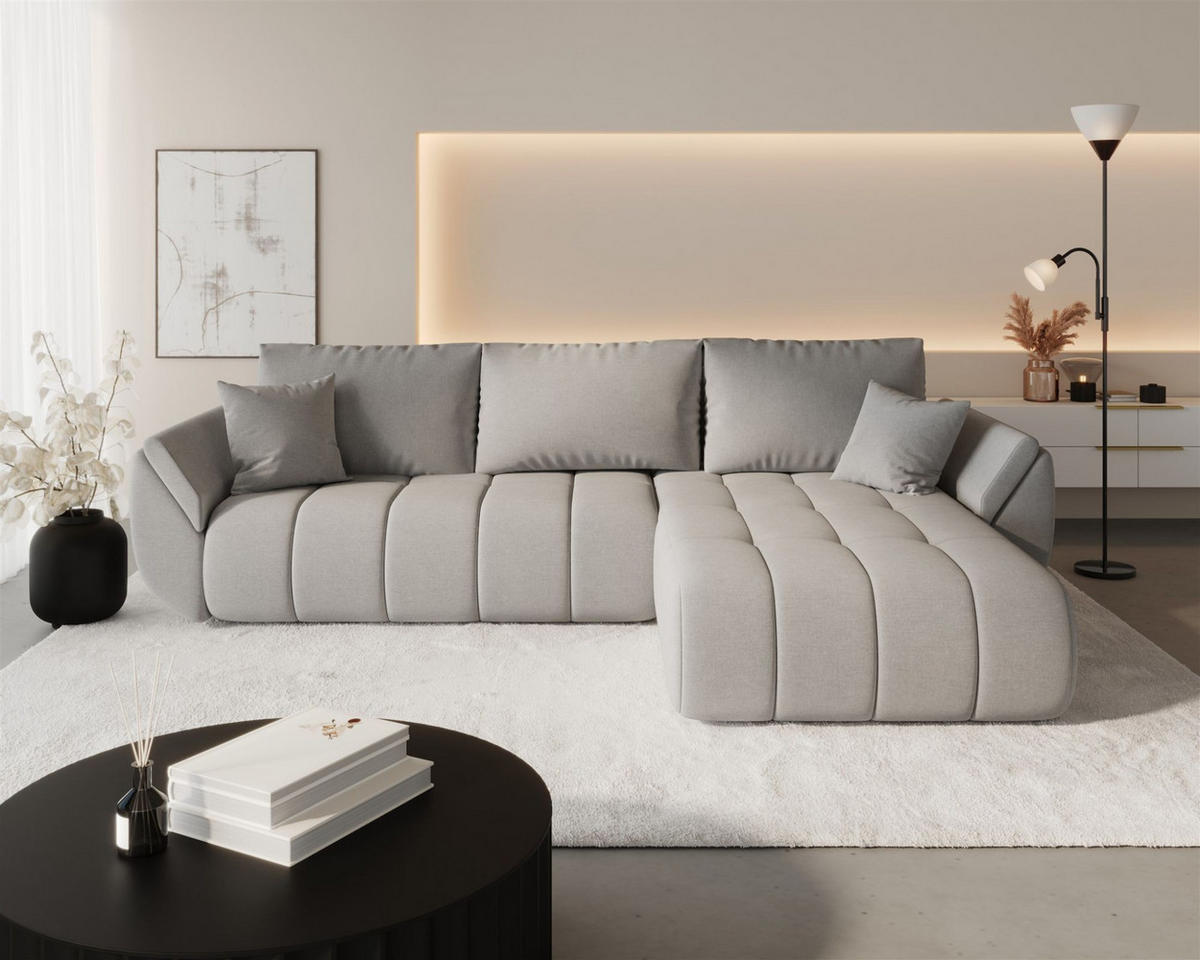 ECKSOFA Misato In Wind - Hellgrau, Holzwerkstoff/Textil (280/175cm) - Fun Möbel