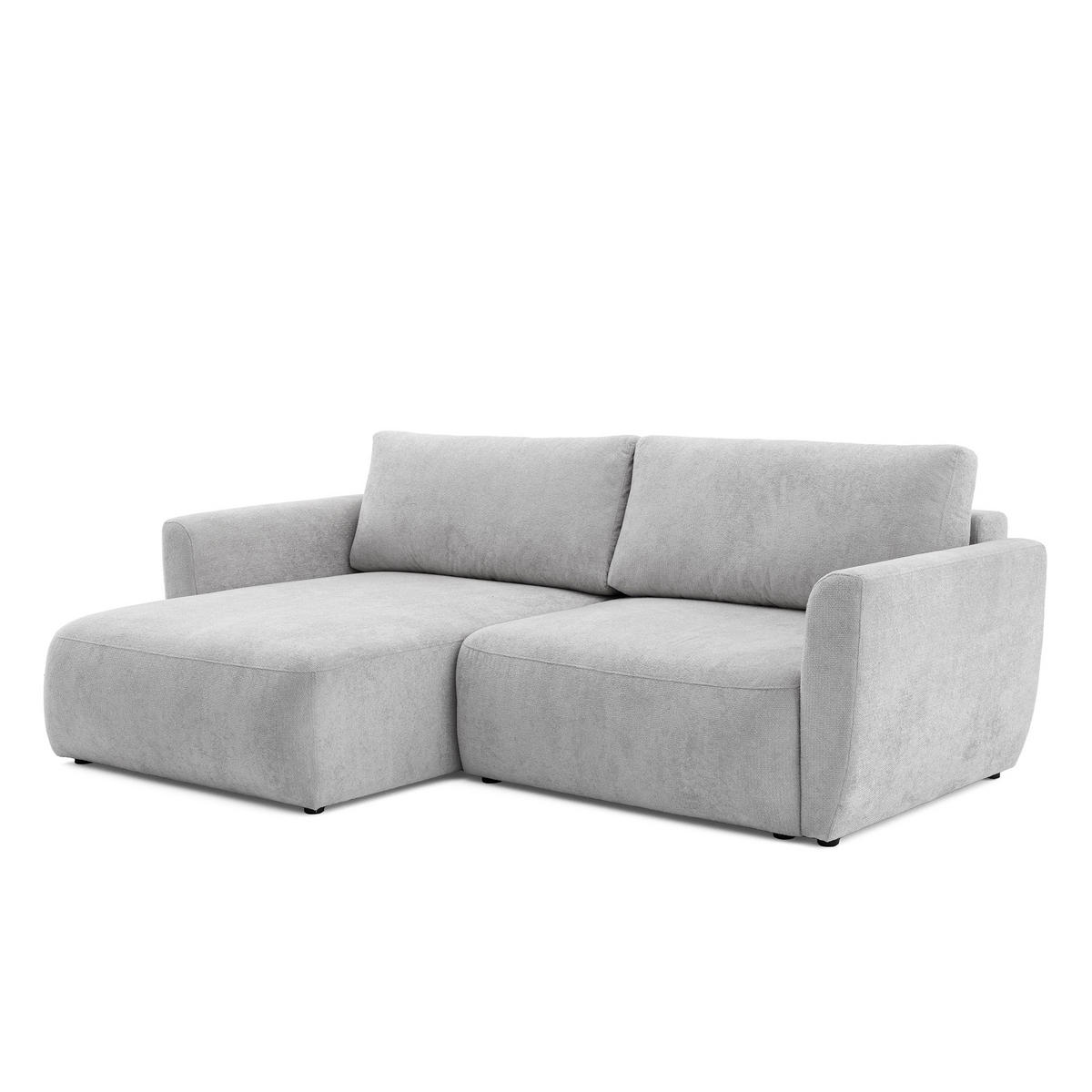 ECKSOFA BELLA L Links mit Schlaffunktion 140x205 Velours Hellgrau - Hellgrau/Schwarz, Holz/Kunststoff (230/165cm) - Muffo