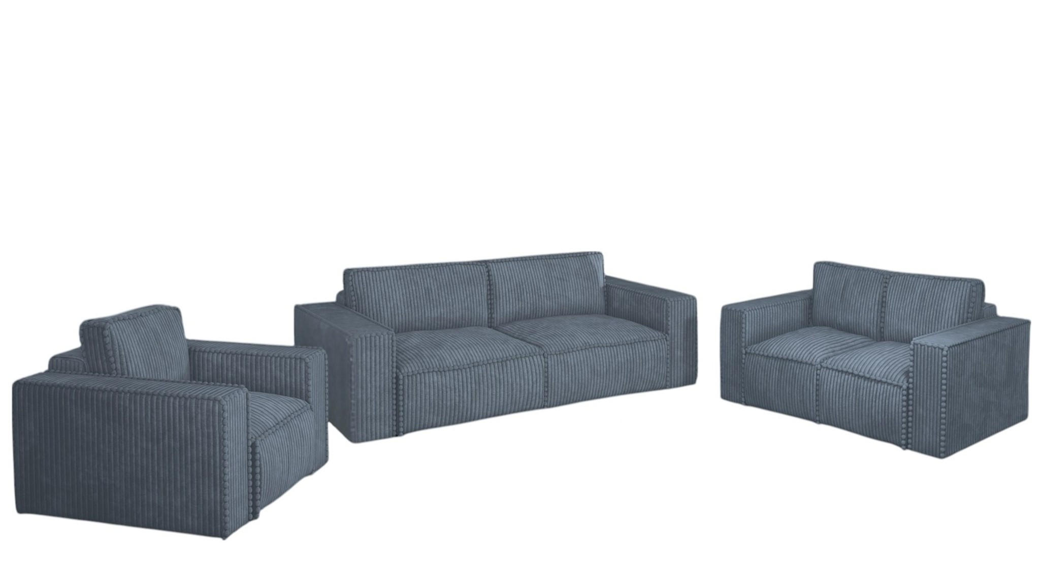 SOFASET Vajana 3-2-1 - Blau, Holzwerkstoff/Textil (240/86/102cm) - Fun Möbel