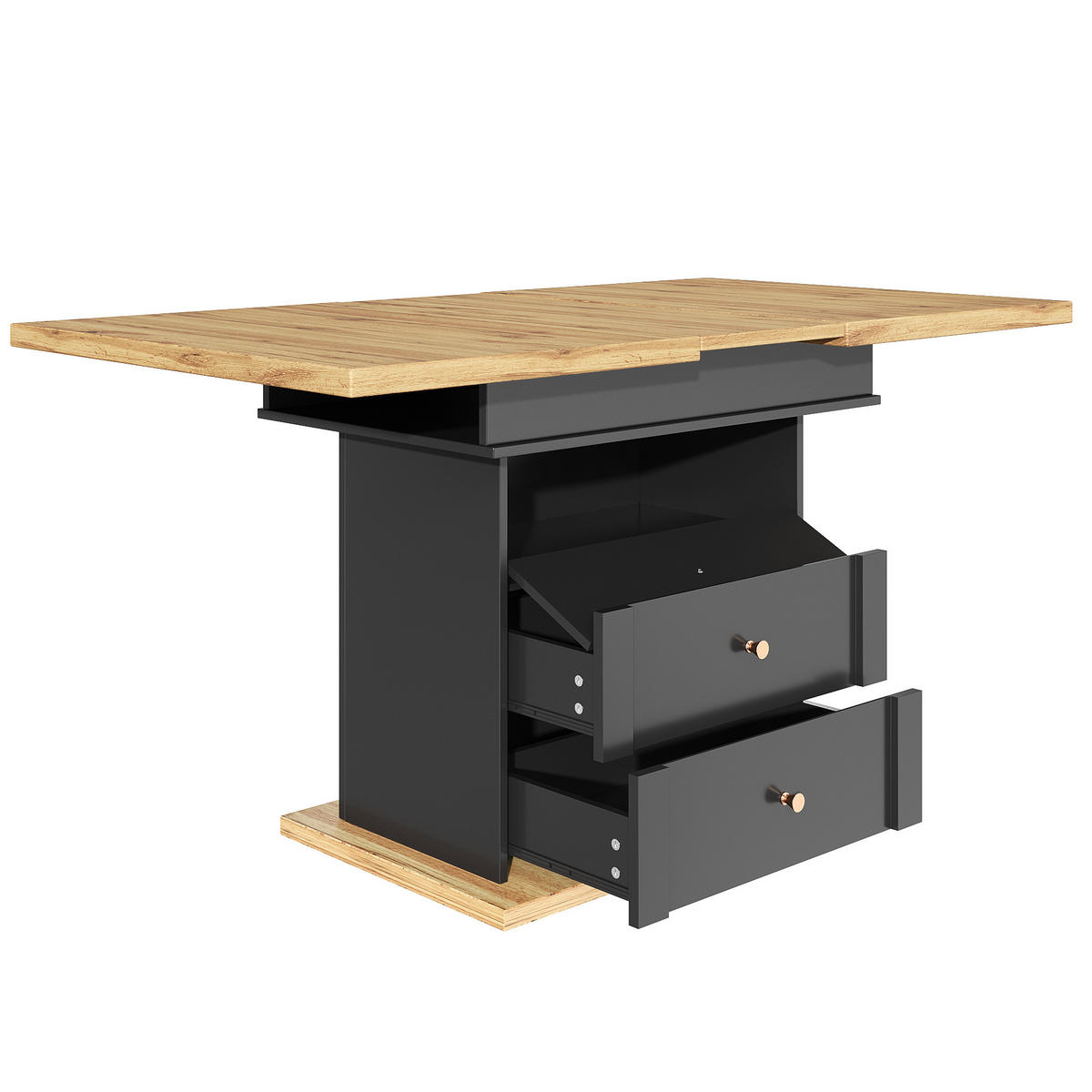 AUSZIEHTISCH 110-140/80/75 cm in Schwarz/Natur mit Stauraum - Schwarz, Holzwerkstoff (110/80/75cm) - BEAOK
