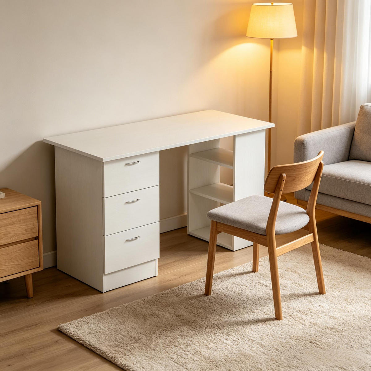 SCHREIBTISCH weiß 120 cm mit 3 Schubladen - Weiß, Holzwerkstoff (49/120/72cm) - Gisaae