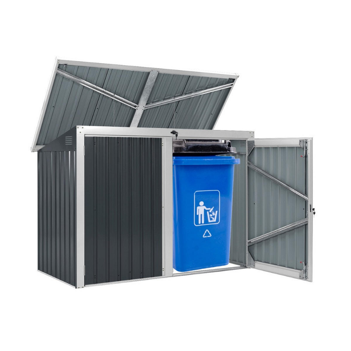 MÜLLTONNENBOX BASURA L - Größe: 1x 240L + 2x 120L - Anthrazit, Metall (173/126/108cm) - Home Deluxe