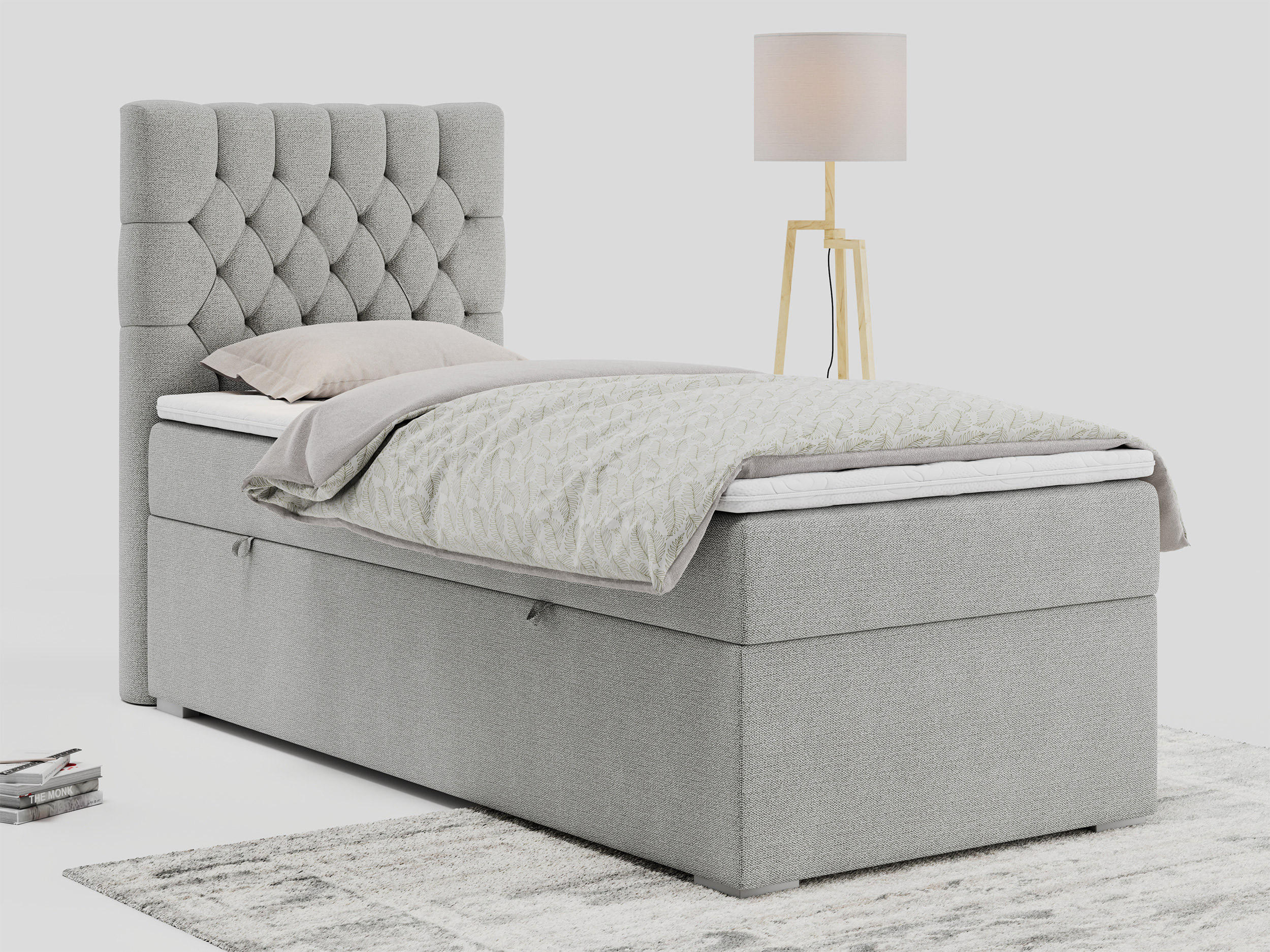 BOXBETT PERA 90/200 Hellgrau Struktur - H4 - Links Seite - Hellgrau, Holz/Textil (90/200cm) - MKS