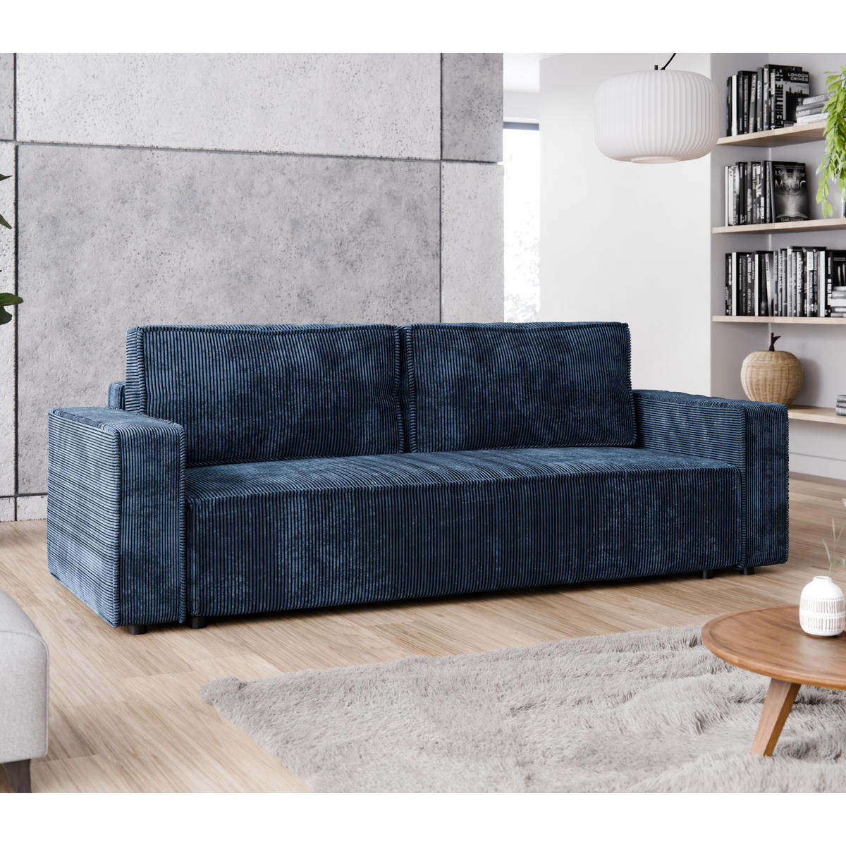 SCHLAFSOFA BRIK 3-Sitzer Cord Poso Meerblau - Schlaffunktion DL & Bettkasten - Dunkelblau, Textil (238/94/94cm) - Excellent Home