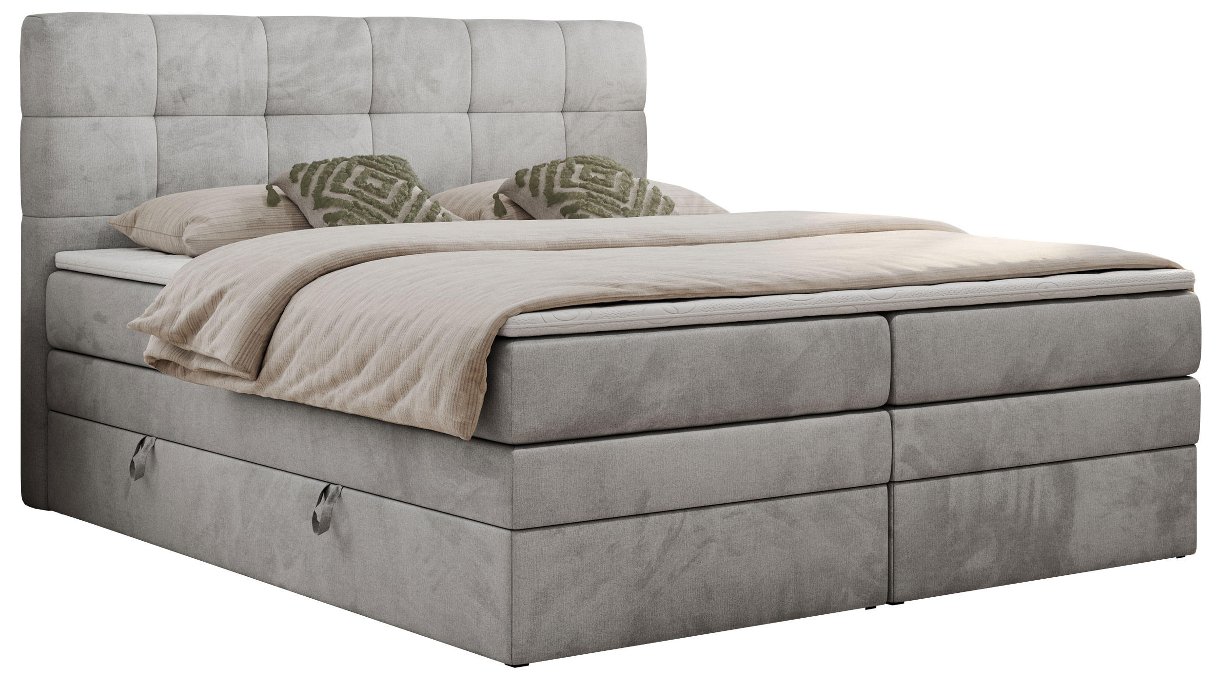 BOXSPRINGBETT LUKA KING 160/200 Hellgrau Velvet - H4 - Hellgrau, Holz/Textil (160/200cm) - MKS