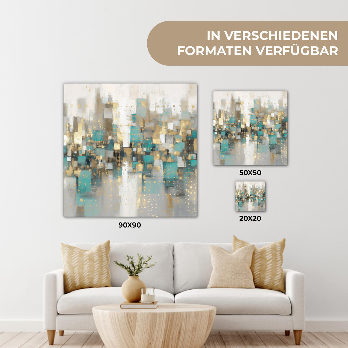 LEINWANDBILD Abstrakt - Blöcke - Gold - Skyline Deko Groß 90x90 cm - Beige, Textil (90/90cm) - MuchoWow