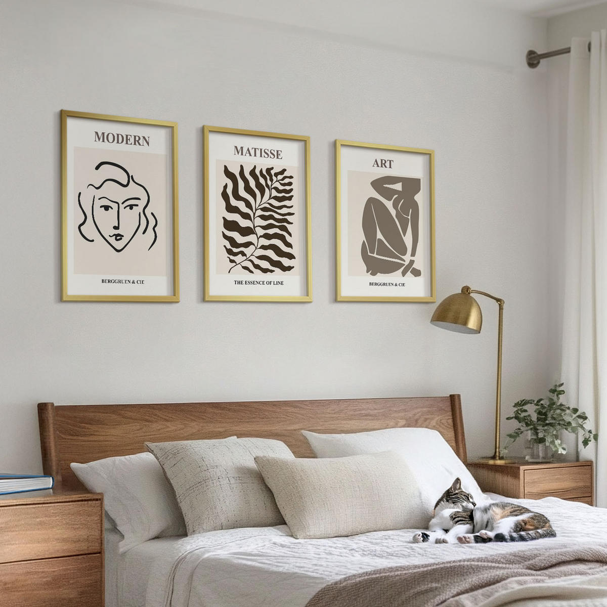 WANDBILDER 3er Set - 40x60 cm Goldrahmen - Stilvolle Grafiken, Linien, Zeichen - Goldfarben, Kunststoff (40/60cm) - ArtPrintCave