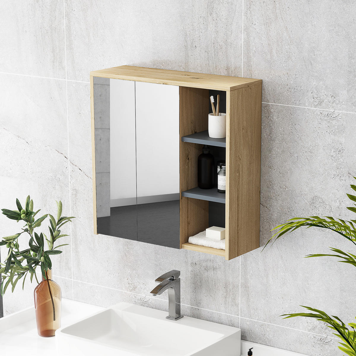 SPIEGELSCHRANK Naturfarben - Naturfarben, Holz (60/60/20cm)
