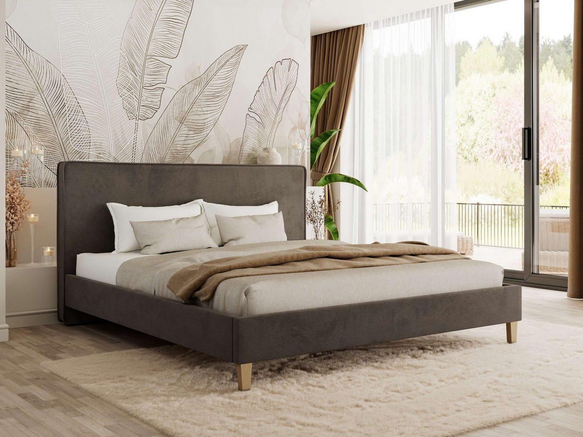 ČALÚNENÁ POSTEĽ LUMARO CLASSIC 140/200 - Hnedá Samet - bez matraca - hnedá/jadrový buk, drevo/textil (140/200cm) - MKS