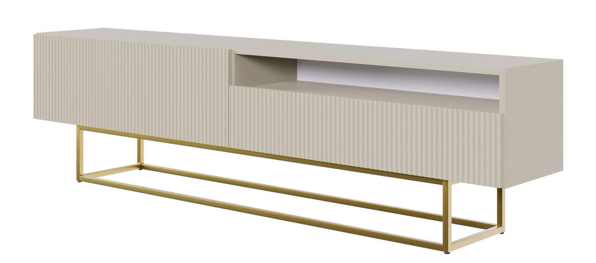 TV-SCHRANK Veldio Graubeige mit offenem Fach und goldenen Metallbeinen 175 cm - Greige/Goldfarben, Holzwerkstoff/Metall (175/46.5/31.6cm) - Selsey