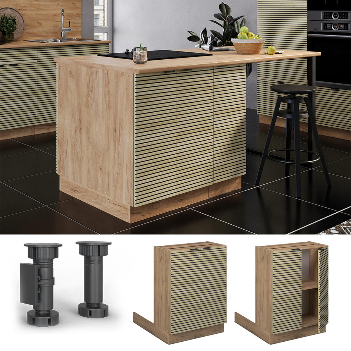 KUCHYŇSKÝ OSTRŮVEK Fame-Line Dubový panel - medově dubová/barva dubu, kompozitní dřevo (60/82/30cm) - Vicco