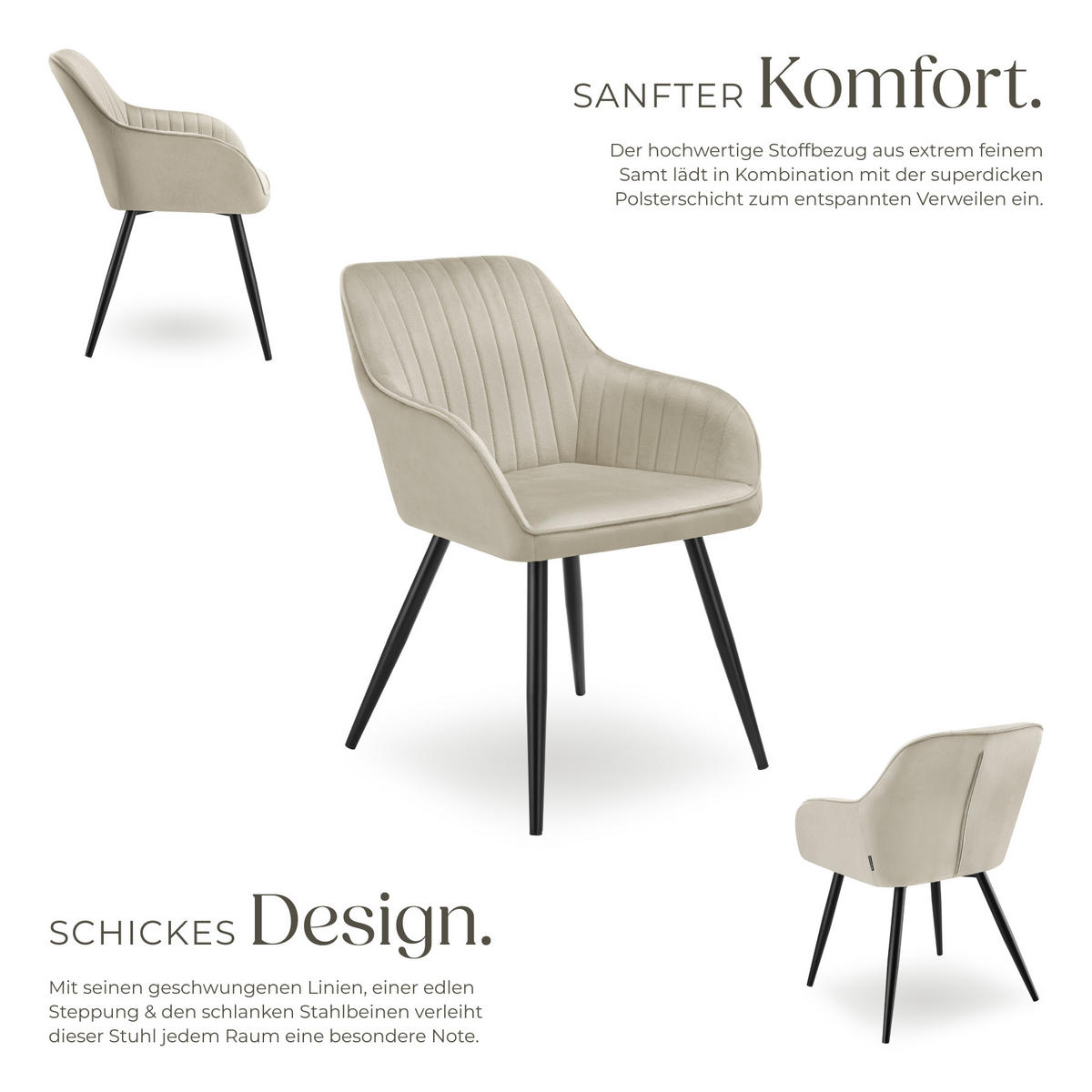 ESSZIMMERSTUHL 2er Set Marilyn 58 x 62 x 82 cm creme/schwarz - Creme/Schwarz, Metall (58/82/62cm) - tectake