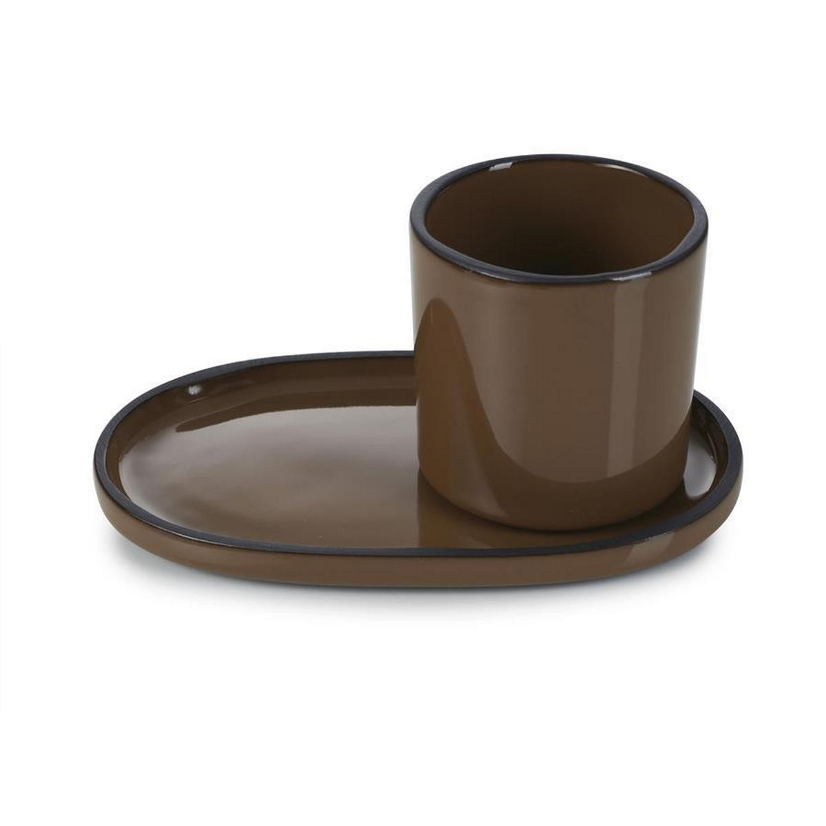 UNTERTASSE CARACTERE 13,5 x 8,3 x 1,2 cm Tonka - Dunkelbraun, Keramik (13.5/8.3/1.2cm) - Revol Porcelaine France