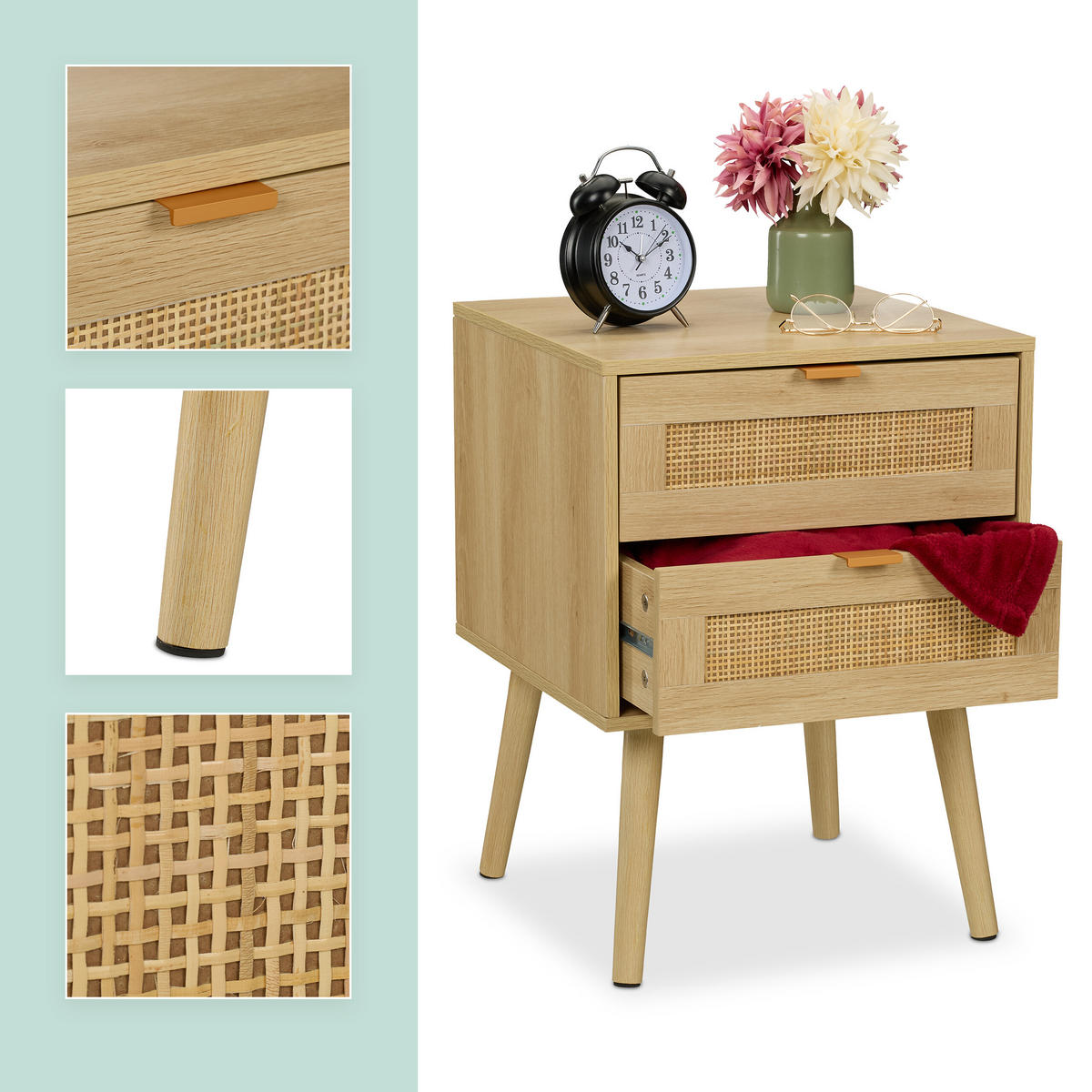 NACHTTISCH - Hellbraun, Holz/Holzwerkstoff (40/55/41.5cm) - Relaxdays