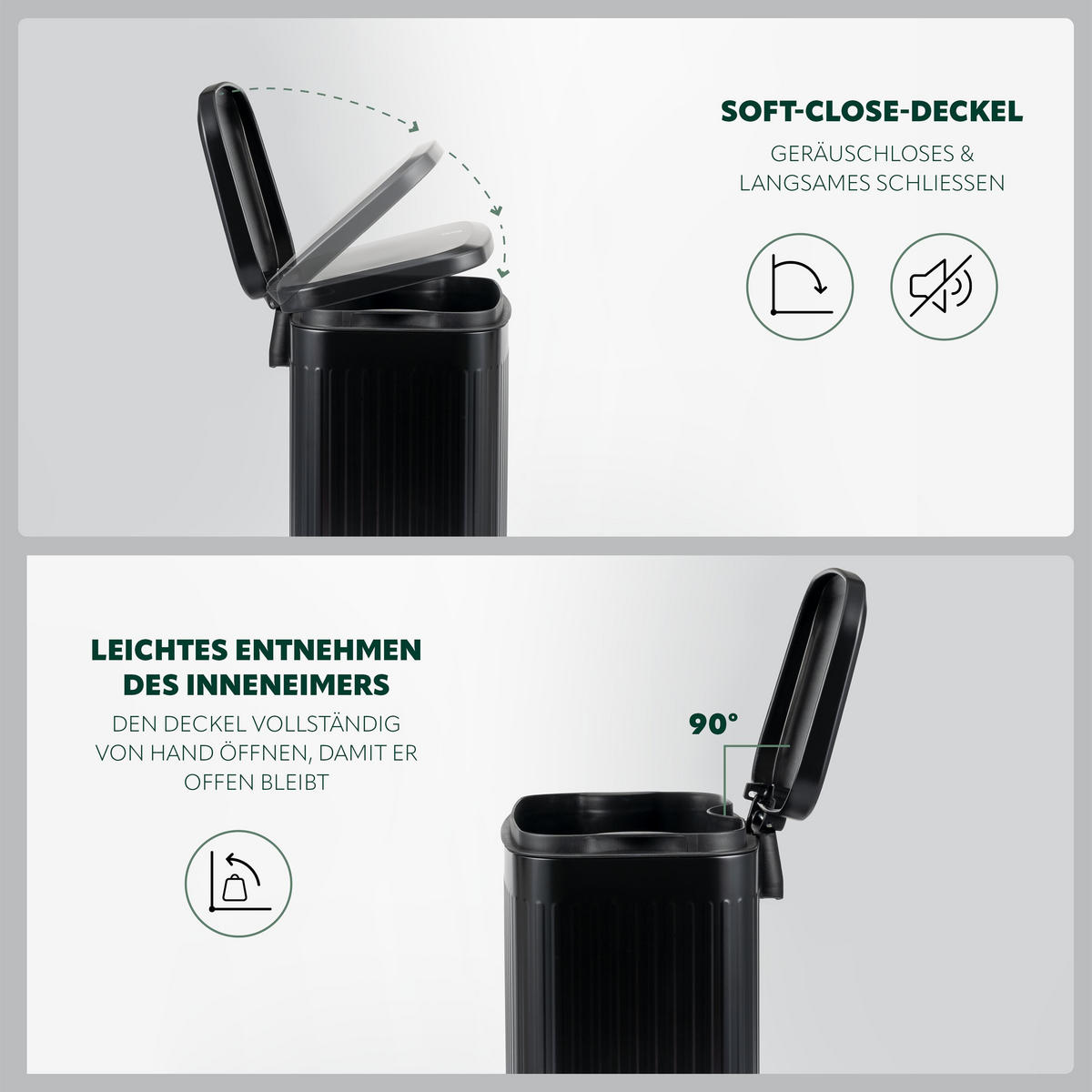 TRETEIMER, schwarz - Schwarz, Metall (28/38.5/25cm) - eluno
