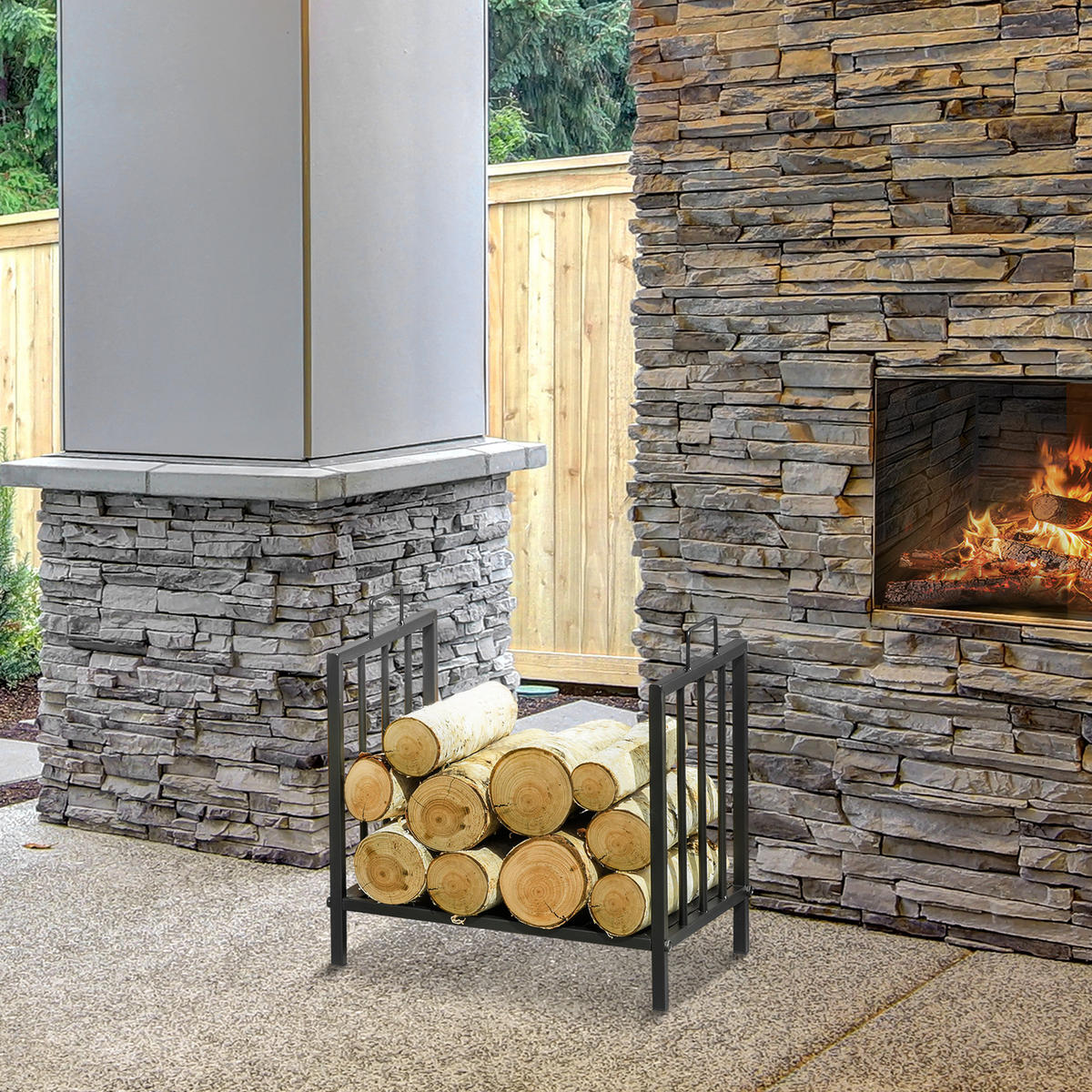 KAMINHOLZSTÄNDER, Metal, Schwarz - Schwarz, Metall (32.5/46/39cm) - Outsunny