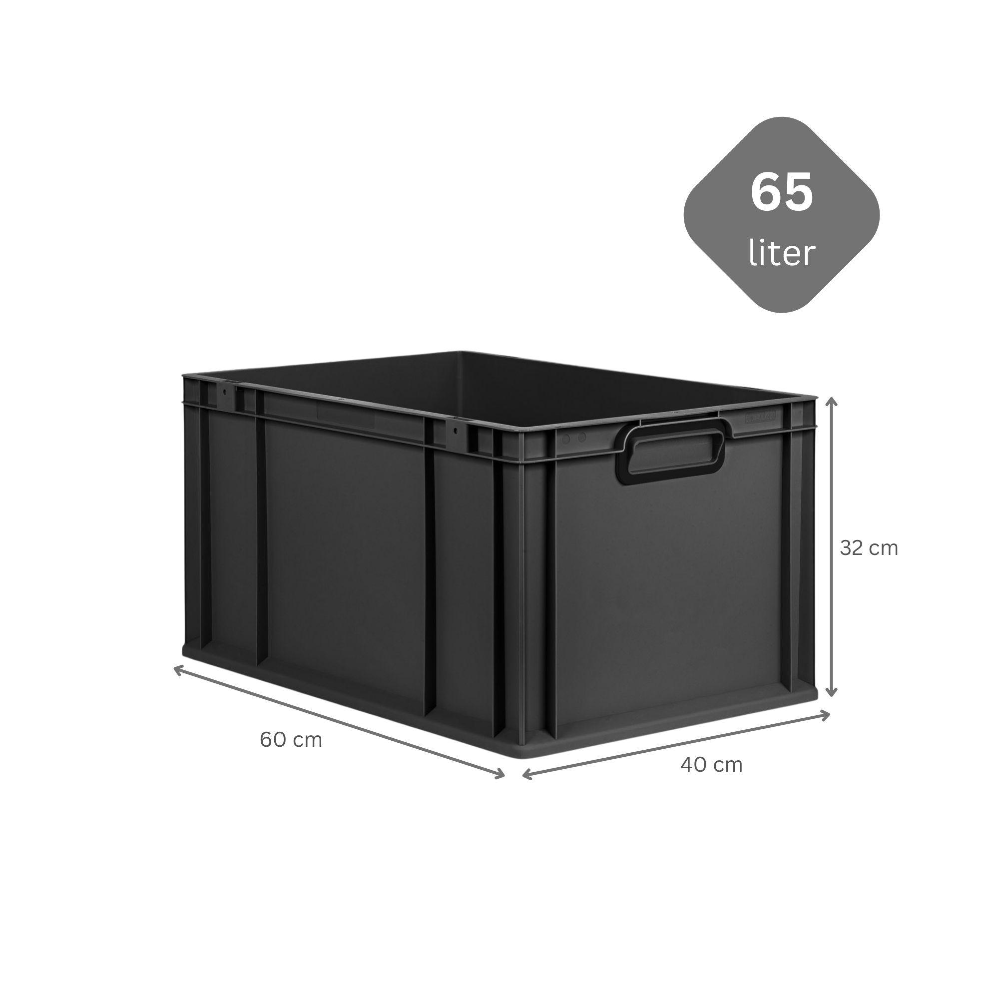 EUROBOX 3x NextGen Color 32x40x60 cm 65 Liter Griffe schwarz zu, Schwarz - Anthrazit/Schwarz, Kunststoff (40/32/60cm) - PROREGAL