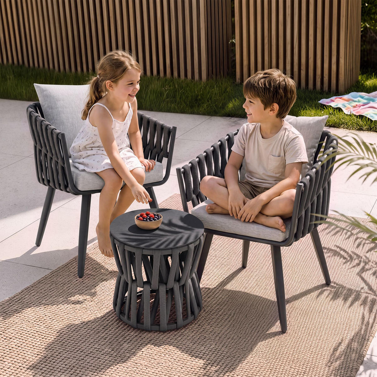 GARTENLOUNGE-SET aus Aluminium Lugano, höhenverstellbare Kunststofffüße, Sicherheitsglasplatte, anthrazit/grau - Anthrazit/Grau, Kunststoff - tectake