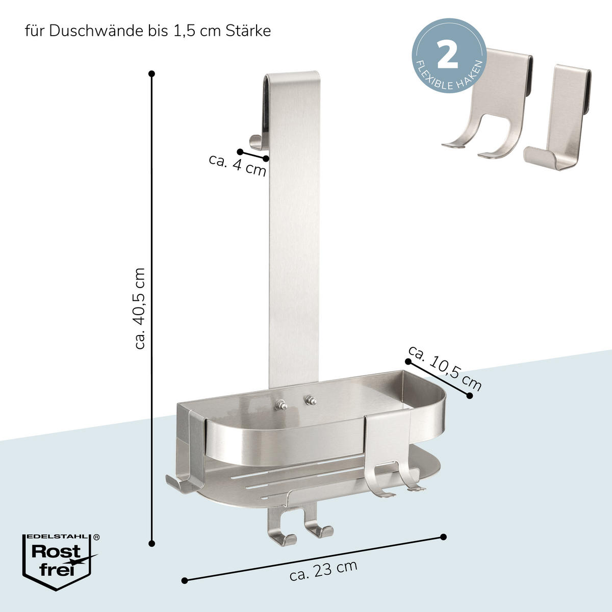 DUSCHABLAGE für Glasduschwand, Edelstahl - Edelstahlfarben, Metall (23/67.5/10.5cm) - eluno