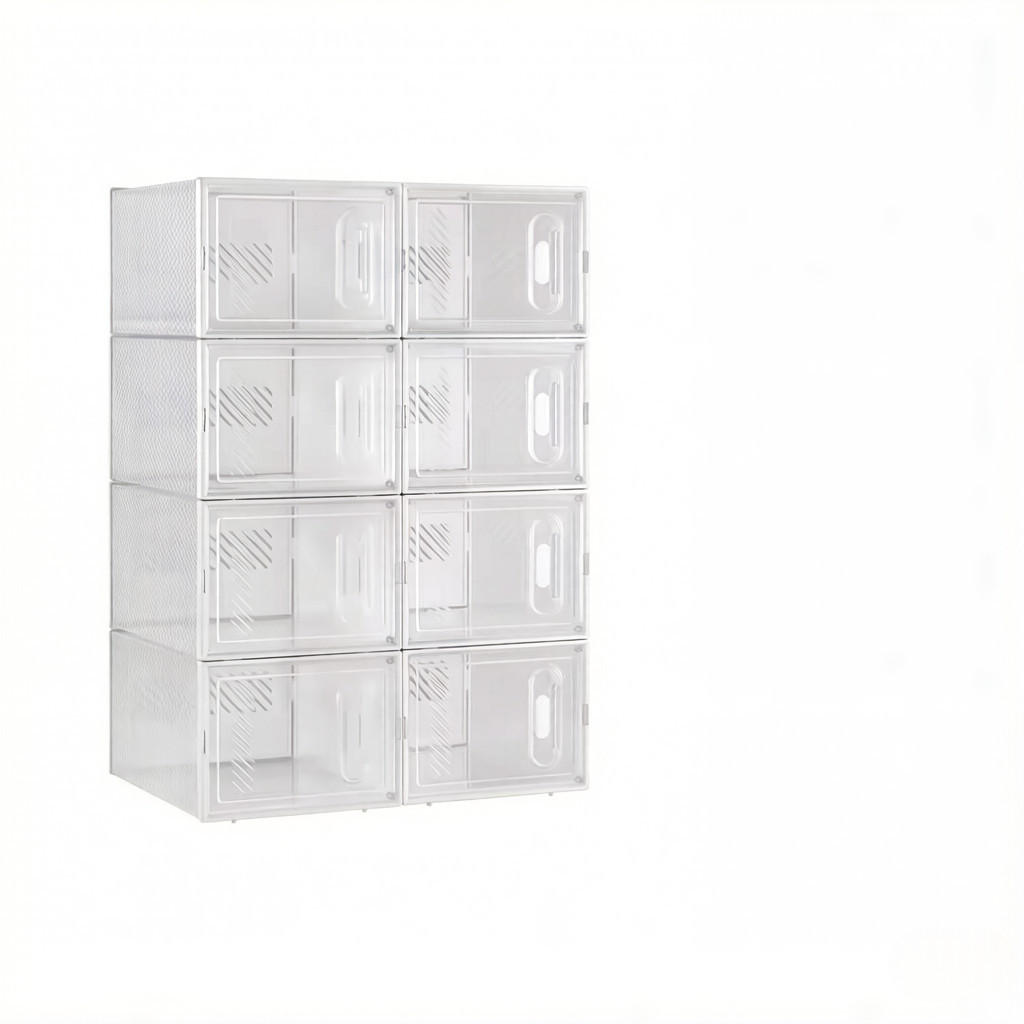 SCHUHAUFBEWAHRUNGSBOX Transparent und Weiß 8er-Set 50/35,5/70 cm - Transparent, Kunststoff (50/70/35.5cm) - PANGIVO